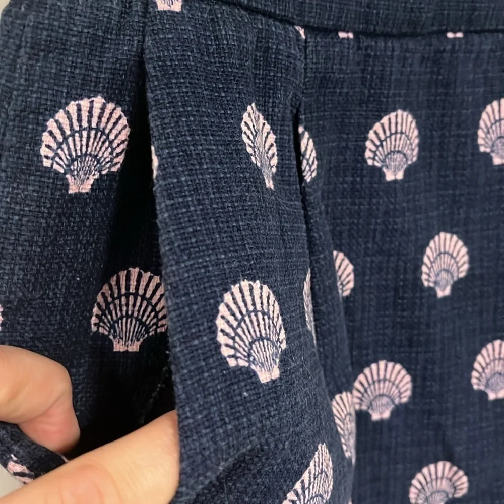 J Crew Cotton Textured Navy/Pink Mini Skirt Seashell Print 8